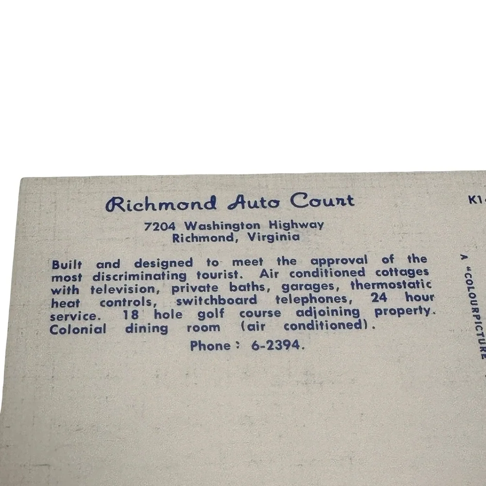 Richmond Auto‎ Court Virginia US 1 Vintage Linen Postcard Unused New 1950s AAA